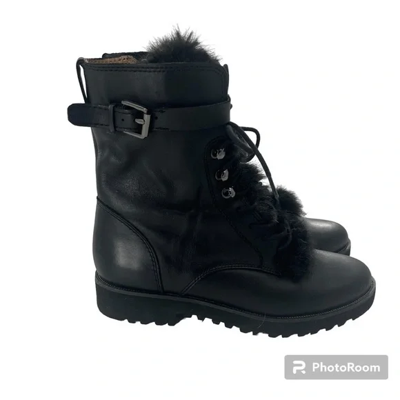 Franco Sarto Canon Combat Leather Boot with Faux Fur Tongue - Size 6 - Picture 1 of 8